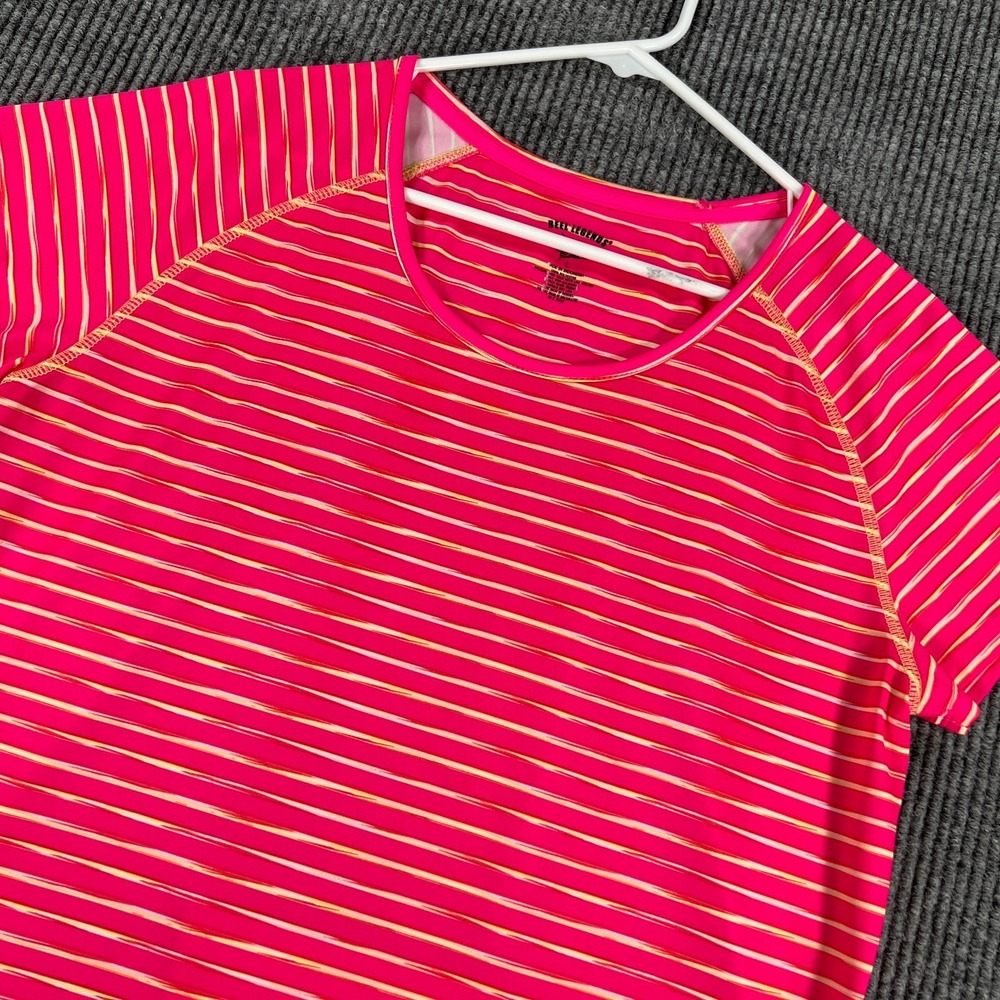 Reel Legends Shirt Womens Large Pink Striped Short Sleeve Outdoor Fishing Casual